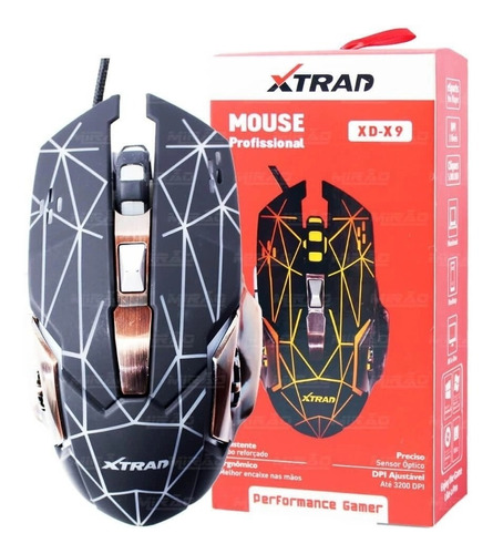 Mouse Gamer Rgb Usb Óptico Profissional Xtrad Xd-x9