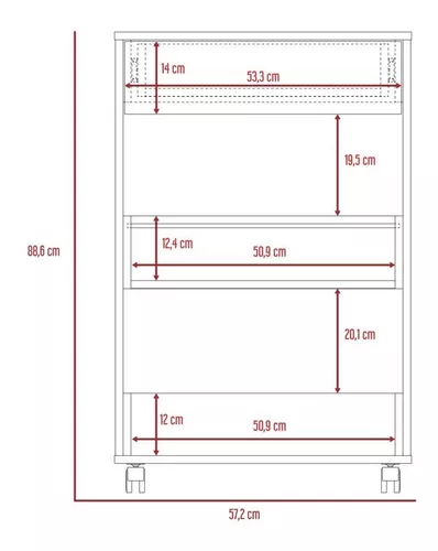Mesa auxiliar de cocina verona 88,5x57x39,2 cm color café expresso / blanco  marqués