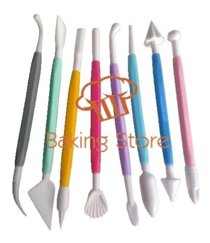 Imagen 3 de 3 de Set 8 Estecas Doble Punta Fondant Porcelana Fría Repostería