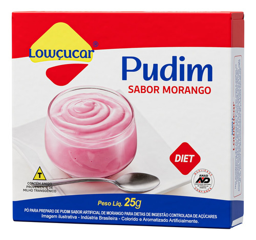 Mistura Pudim Lowçucar Zero Açúcares Sabor Morango 25g