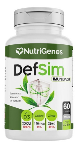 Defsim 60 Cápsulas Vitamina D3 Cobre E Zinco Sabor Sem Sabor