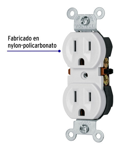 Contacto Dúplex, 2 Polos 3 Hilo, Blanco, Volteck 47733 Color Blanco