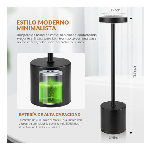Lámpara De Mesa Recargable, Lámpara Inalámbrica Lampara Led