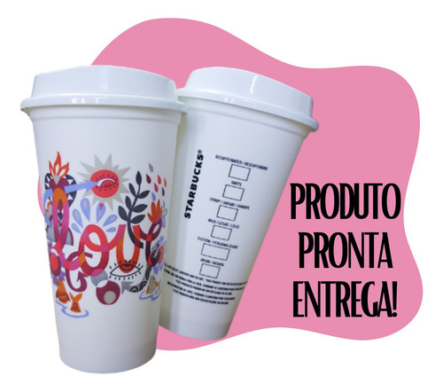 Edição Especial Starbucks Copo Love Reutilizável Plástico Cor Branco 473 ML.