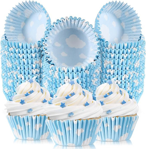 300 Forros Para Cupcakes Azul Nube Envoltorios Papel Azul Cl