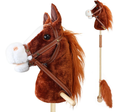Caballo De Peluche Con Ruedas De Madera, Poni Real Relinchan