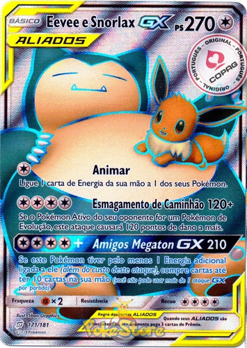 Carta Pokémon Eevee E Snorlax Gx Aliados Fa Port 171/181