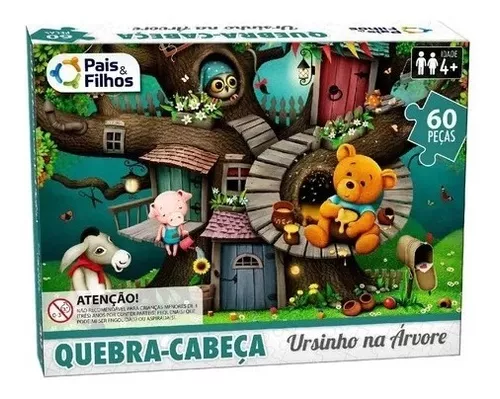 Quebra Cabeça Ursinho Na Árvore Jogo Puzzle 60 Pçs Infantil