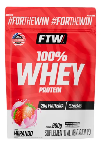 Whey Protein 100% Concentrado Refil 900g Sabor Morango - FTW