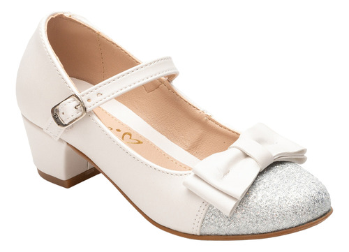 Tacón De Fiesta Para Niña En Color Blanco Plata Jakuna 24178