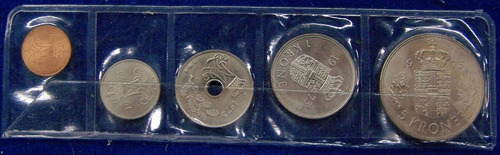 Imagen 1 de 2 de Dinamarca 5, 10, 25 Ore Y 1, 5 Kronor 1973 * Mint *