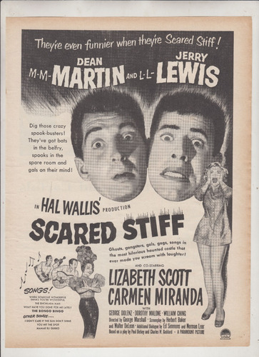 1953 Cine De Terror Publicidad Film Scared Stiff Jerry Lewis