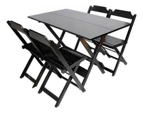Conjunto de jantar mesa retangular 120x70 com 4 cadeiras em madeira para cozinha e lanchonete cor tabaco