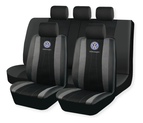 Funda Tela Combinado Ecocuero Negro Logo Volkswagen Bordado