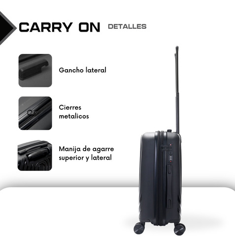 Valija Carry On Cabina 20 Pulgadas Equipaje De Mano De Viaje Negro Lisa