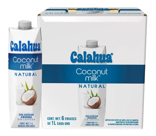 Calahua Leche De Coco Natural 6 Botes De 1lt