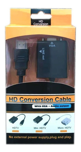 Adaptador Cable De Conversión Hdmi A Vga + Aduio Hd