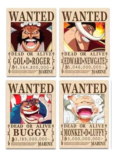 One Piece 4 Posters Yonkou Y Gold Roger Envio Gratis Wanted