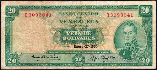 Billete De 20 Bolívares Q7 Enero 27 1970 Simón Bolívar