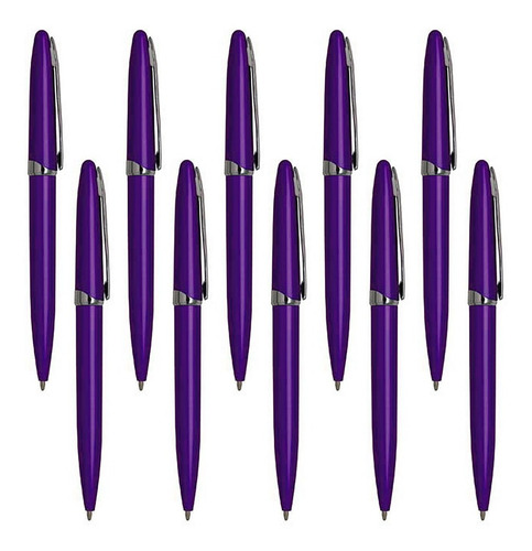 Paquete De 10 Bolígrafo De Plástico, Mecanismo Retráctil Exterior Morado