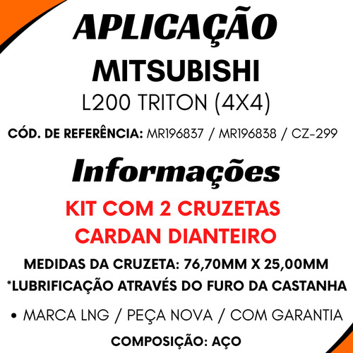 Kit 2 Cruzeta Cardan Dianteiro L200 Triton 2007 A 2018