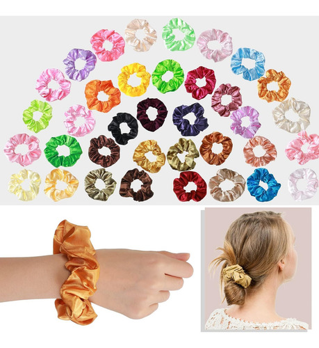 Set De 40 Scrunchies De Satén, Gomas Para El Pelo.