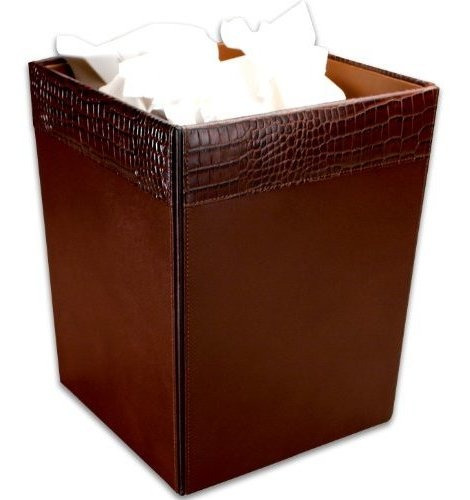 Dacasso Brown Crocodile Embossed Leather Waste Basket