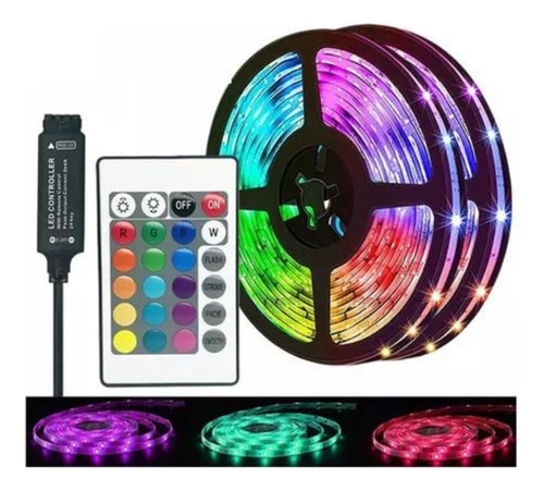 Cinta Led Multicolor Rgb Luz 5mts + Control + Adaptador