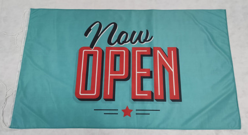 Bandera Cartel Now Open Abierto 70 X 120cm De Tela