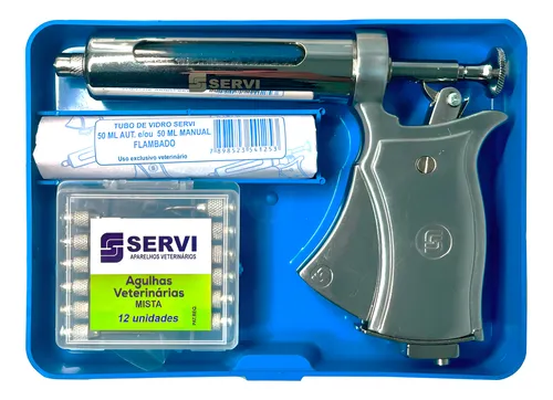 Vacinador Pistola Servi Gado, Equinos, Suínos Prata+ Agulhas
