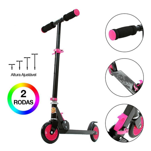 Patinete Scooter Rosa E Preto Dobrável E Ajustável 2 Rodas Cor Preto/rosa