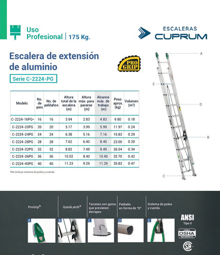 Escalera De Extensión De Aluminio C-2224-40pg Cuprum