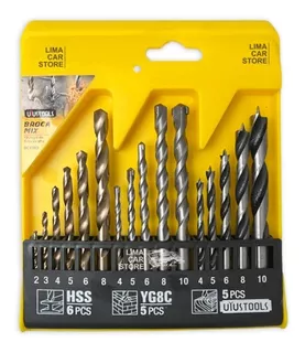 Set 16pz Brocas Para Taladro De Madera Metal Concreto Uyus