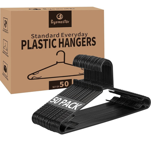 Paquete De 50 Perchas De Plástico Negro Byomostor, Percha