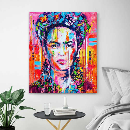 Cuadro Moderno Frida Kahlo Graffiti Colores ´100x100 Color Multicolor