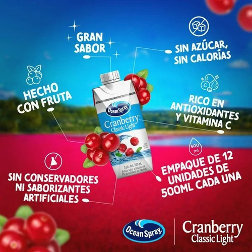 Kit 12 Jugos Ocean Spray Light Cranberry 500 Ml C/u
