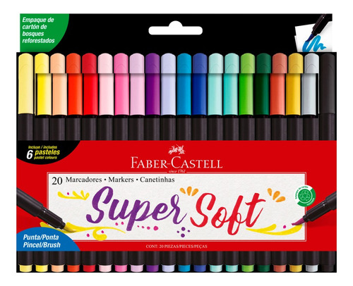 Marcadores Supersoft Punta Pincel Lettering 20 Colores Faber