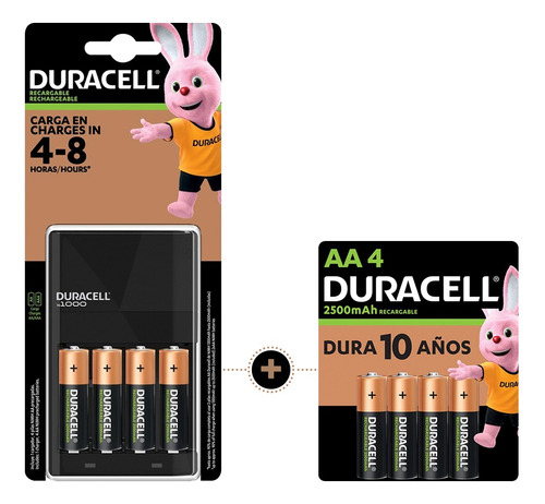 Duracell Cargador Pilas Rec. Con 4 Pilas Aa + 4 Pilas Aa