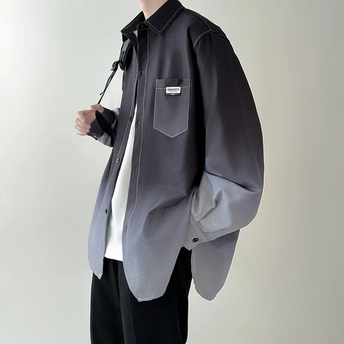 Camisa De Manga Larga Degradada, Corte Holgado Casual Para H