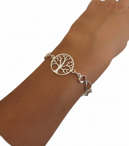 Pulsera De Plata 925 Importada Árbol De La Vida E Infinitos