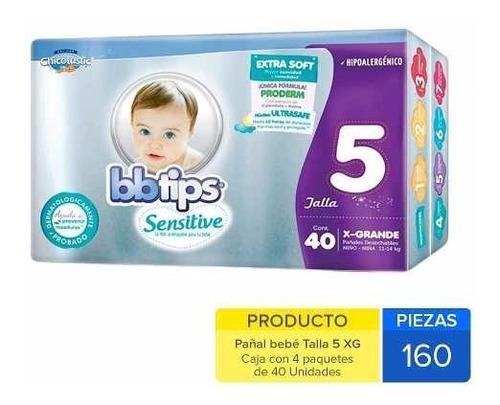 Caja De Pañal Bbtips Extra Grande Con 4 Paquetes (160 Pzs)