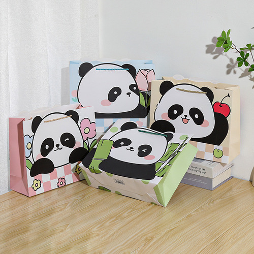 2 Bolsas Para Regalo Diseño Panda Con Asas Bolsas Cumpleaños
