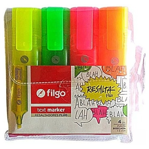 Resaltador Filgo Text Marker Fluo Estuche X 4 Colores 