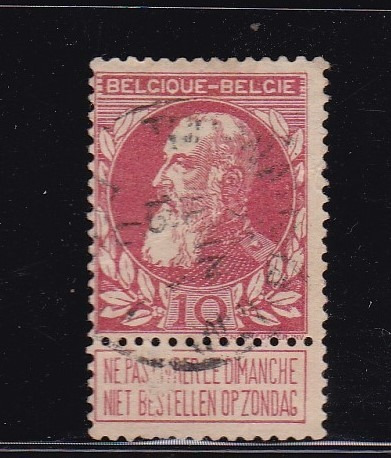 Belgica 1905 Sello Con Bandeleta Escrita Yvert N° 74 Usada