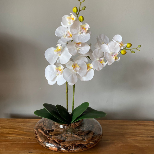 Arranjo Centro De Mesa 2 Orquídeas Branca Artificial Grande | Parcelamento  sem juros