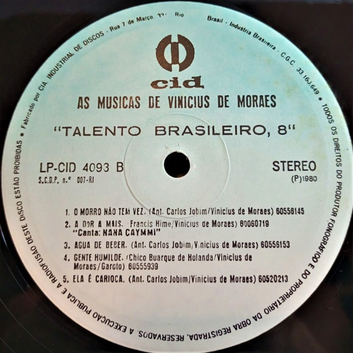 Lp Vinícius De Moraes - Talento Brasileiro 8 (Usado)