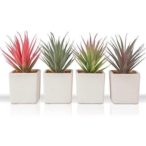 Classic Set Of 4 Faux Succulents 7 Tall In Ivory Whi...