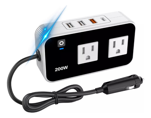 Inversor De Corriente Para Auto 200w Ycrigns® Adaptador De Coche Convertidor 12v A 110v Toma de corriente del vehículo inversor a bordo QC + PD enchufe estándar estadounidense de carga rápida