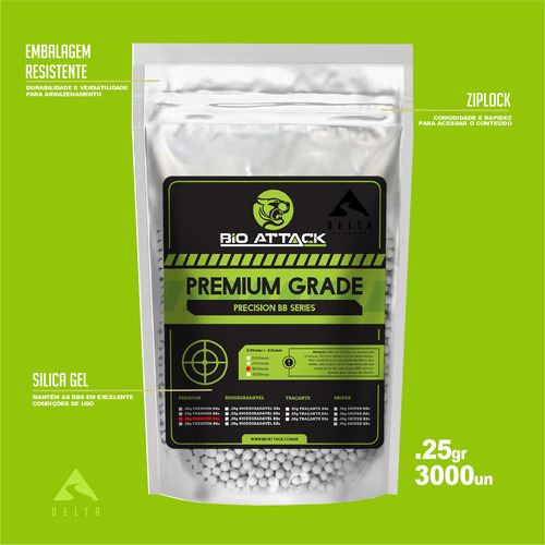 Imagem 2 de 7 de Munição Airsoft Bbs Bolinha Esfera Bio Attack Premium 0.25g