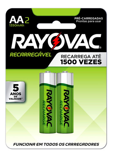 04 Pilhas Aa Recarregáveis 1350mah Rayovac 2 Cart C/ 2 Unid